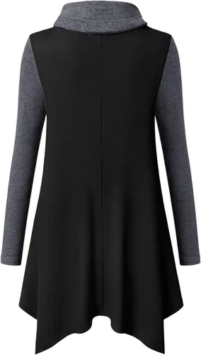 Vista 3 de Bulotus - Túnica de manga larga para mujer, cuello asimétrico, dobladillo con bolsillos