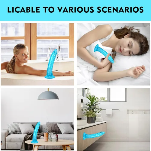 Vista 3 de Consolador realista grande de 8.1 pulgadas con potentes ventosas, juguete sexual suave y realista para principiantes, para mujeres, hombres, Azul