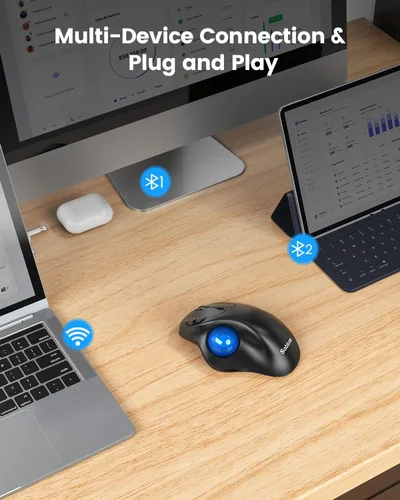 Vista 3 de SABLUTE MAM2 - Ratón inalámbrico de Trackball con DPI de 5 niveles, mouse ergonómico inalámbrico 2.4G Plug-and-Play para 3 dispositivos