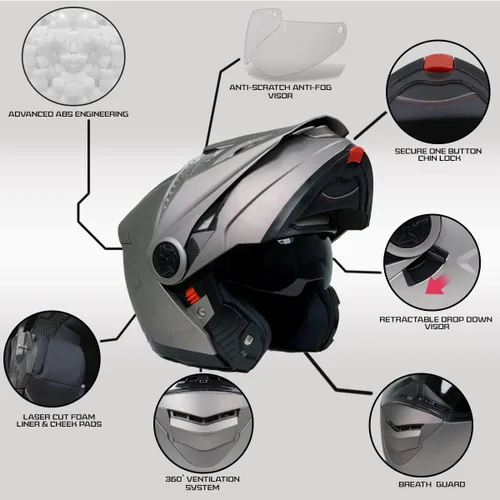 Vista 2 de Milwaukee Helmets Silver Ominous Dual Sport Advanced - Casco modular para motocicleta, aprobado por DOT, MPH9822DOT, pequeño