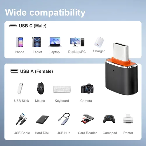 Vista 3 de Paquete de 6 adaptadores USB C a USB, USB C macho a USB 3.0 hembra OTG adaptador para iPhone 17/16/15, Mac, iPad, Samsung Galaxy S24 S25, portátil