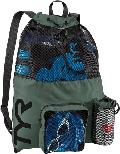 Vista 16 de TYR Mochila Big Mesh Mummy para natación, gimnasio y equipo de entrenamiento, color negro, capacidad de 40 litros