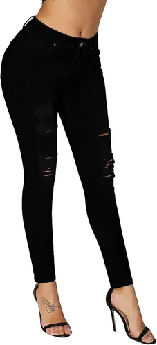 Vista 2 de roswear Essentials - Jeans ajustados rasgados de tiro medio para mujer.