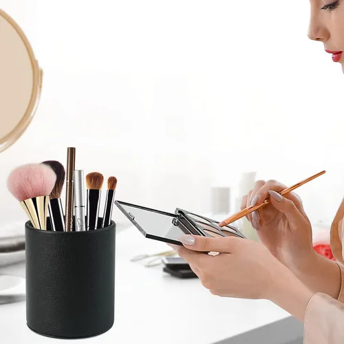 Vista 6 de PU Leather Pencil Pen Holder Cup Stand,Desk Accessories Holder,Makeup Brush Storage Organizer,Desktop Stationery Organizer for Office School Home