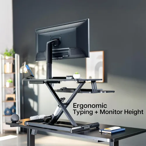 Vista 8 de VIVO DESK-VE32B - Convertidor de escritorio con motor eléctrico de 32 pulgadas, elevador de altura ajustable, monitor dual y estación de trabajo