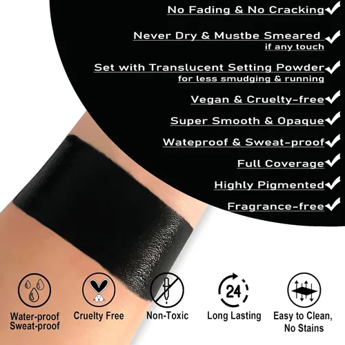 Vista 2 de CCbeauty Barra de pintura facial negra, kit de pintura facial, base de maquillaje SFX de cobertura completa, pintura corporal profesional no tóxica