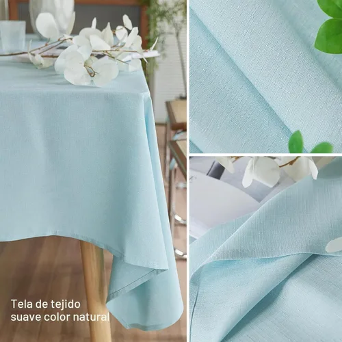 Vista 4 de AUSSPVOCT Mantel redondo de lino texturizado de 60 pulgadas para mesas de hasta 40 pulgadas, mantel redondo impermeable y a prueba de derrames