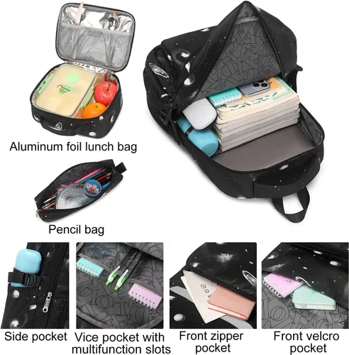 Vista 4 de Mochila JiaYou con patrón espacial de la galaxia para niños, primaria, escuela media, mochila de día para hombres, mochila para portátil