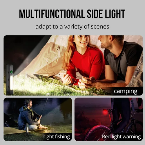Vista 7 de Linterna EDC recargable -1600 lúmenes linterna de bolsillo USB C linterna con clip base magnética, luz LED y COB, 8 modos IP68 impermeable linterna