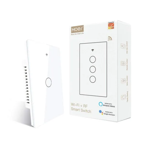 Vista 15 de Interruptor inteligente MOES táctil de pared, WiFi de 2.4 GHz con cable neutro requerido, control múltiple de 3 vías, panel de vidrio. Funciona