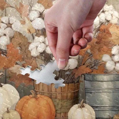 Vista 4 de Rompecabezas de otoño de calabaza de 500 piezas para adultos, rompecabezas educativos de aprendizaje, juguetes familiares difíciles y desafiantes