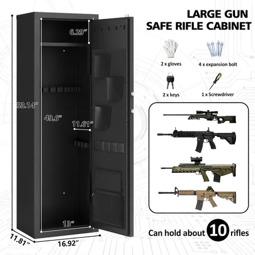 Vista 5 de Caja fuerte para armas 12-15 para rifles y pistolas, gabinete grande para armas con bloqueo de teclado digital, caja fuerte de seguridad de acero