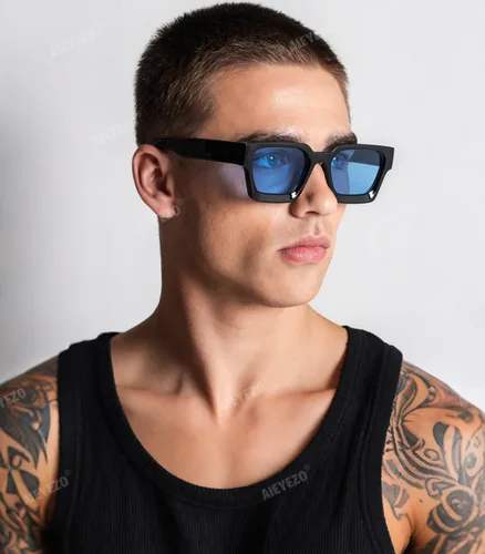Vista 61 de AIEYEZO Gafas de sol cuadradas para mujeres y hombres, gafas de sol cuadradas con montura gruesa, estilo de diseñador simple