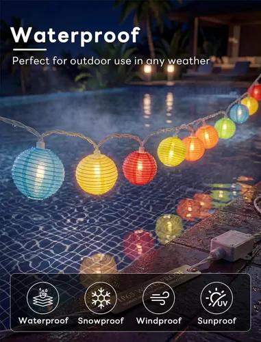 Vista 3 de Guirnalda de luces multicolor para exteriores, tira de luces de patio de 8.5 pies con 10 mini linternas colgantes, luces decorativas impermeables