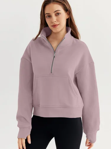 Vista 2 de EFAN Sudaderas cortas para mujer, con media cremallera, forro polar, con cremallera de un cuarto, sudaderas con capucha 2023, ropa de moda de otoño