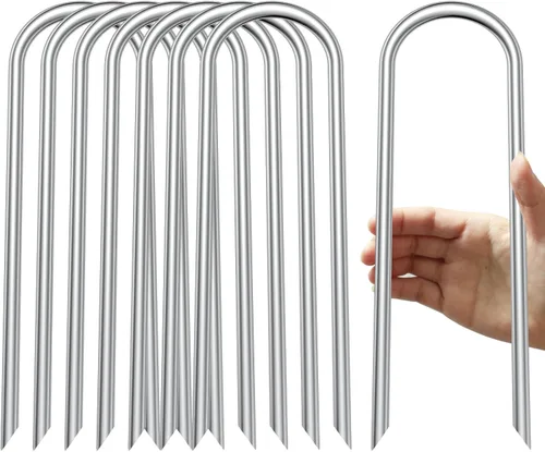 Vista 7 de Estacas para trampolín en forma de U, de metal resistente de 12 pulgadas, estacas de viento para metas de fútbol, tiendas de campaña, decoración