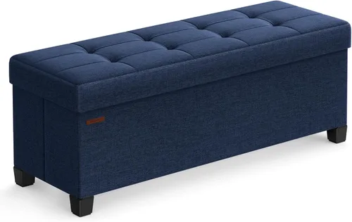 Vista 12 de SONGMICS Banco otomano de almacenamiento, reposapiés plegable con patas, 15 x 43 x 15.7 pulgadas, banco de extremo de cama, baúl de almacenamiento