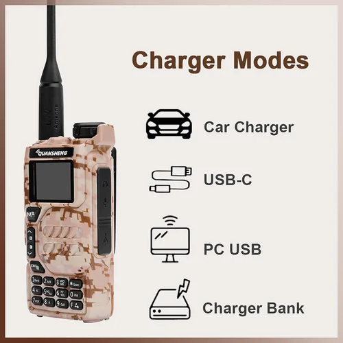 Vista 3 de Walkie Talkie UV-K5 5W Dual Band UHF VHF USB-C Cargador Radio bidireccional DTMF FM Scrambler NOAA Frecuencia inalámbrica Copia Jamón Radio de mano