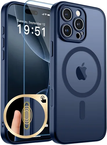 Vista 175 de zapica Funda magnética para iPhone Air, con protector de pantalla de vidrio templado, compatible con MagSafe, translúcida mate, a prueba de golpes
