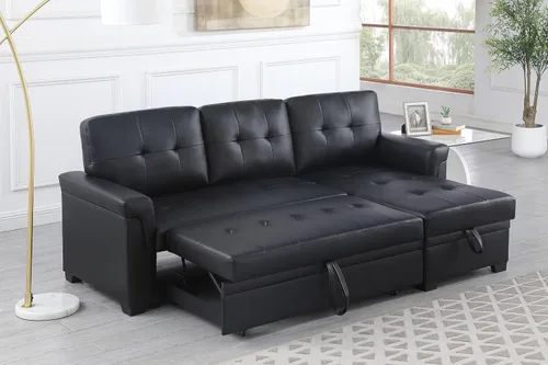 Vista 3 de Daesar Sofá seccional reversible moderno de cuero vegano negro con diván de almacenamiento