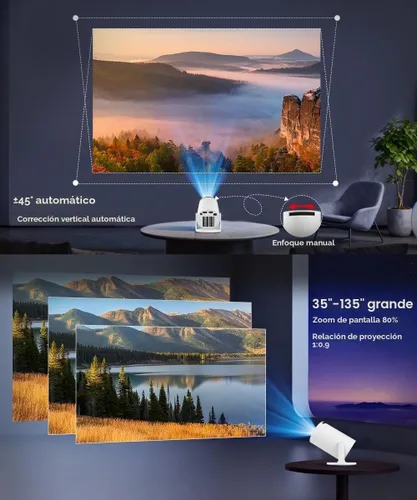 Vista 3 de Magcubic HY300PRO Mini proyector con WiFi y Bluetooth, soporte 4K inteligente proyector portátil Keystone automático, control remoto de mouse