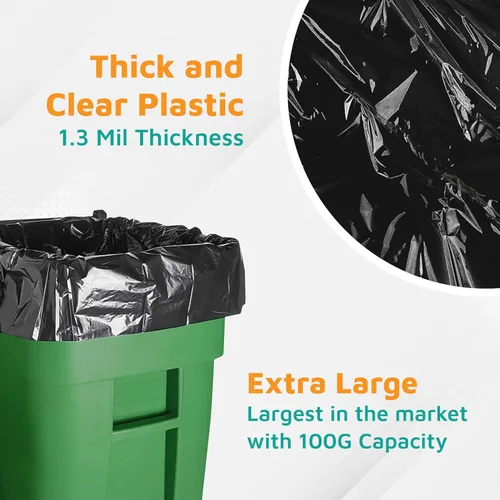 Vista 3 de PlasticMill Bolsas de basura de 100 galones: Negro, 1.3 mil, 67x79, 10 bolsas.