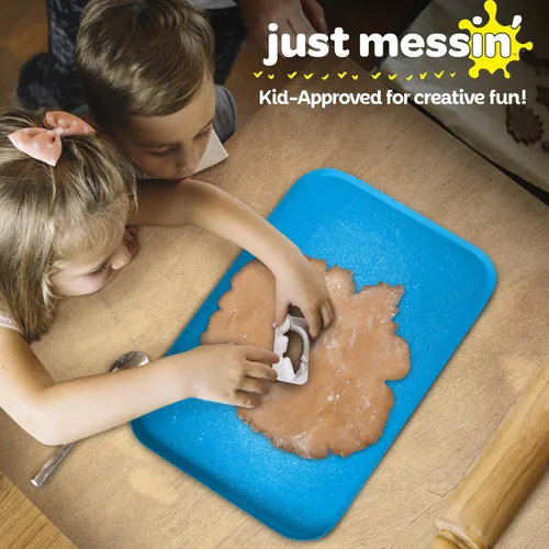 Vista 2 de Just Messin' Tapete de silicona para arte y manualidades, Legos, slime, resina, pintura y fabricación de joyas, protección de mesa con lados