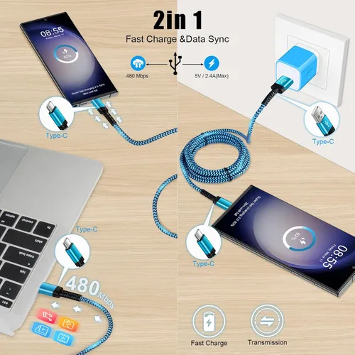 Vista 7 de Cable USB a USB C de 6 pies/Paquete de 3 para iPhone 17 16 15/15 Pro/15 Pro Max/15 Plus, cable de carga rápido USB A a USB tipo C para Samsung