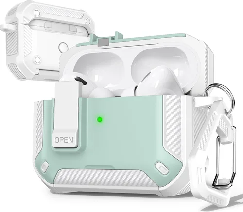 Vista 57 de R-fun Funda de carga compatible con AirPods de 2ª generación 2019, 1ª generación 2016, protección completa contra caídas, tapa desplegable