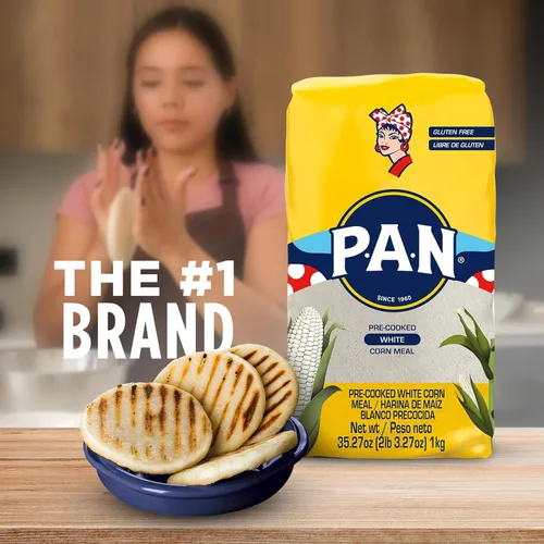 Vista 8 de P.A.N. Harina de Maíz Blanco - Harina Precocida sin Gluten y Kosher para Arepas, 1 kg (35 oz / 2 lb 3.3 oz)
