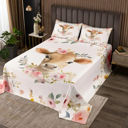 Vista 8 de Erosebridal Juego de colcha con diseño de gato y gatito, juego de colcha con temática de animales, juego de ropa de cama floral de flores coloridas