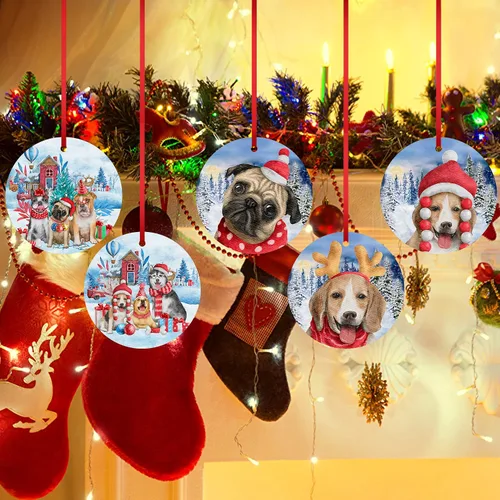 Vista 7 de Adorno de Navidad para perro carlino, árbol de porcelana, regalo de Papá Noel 2023 para la primera bienvenida al hogar del perro para decoraciones