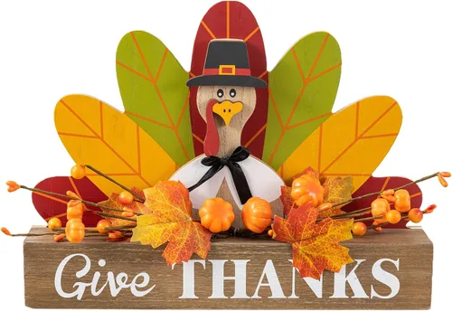 Vista 10 de Glitzhome Juego de 2 decoraciones de calabaza de madera de Acción de Gracias (6 pulgadas y 8 pulgadas de alto) – Decoración de mesa de granja