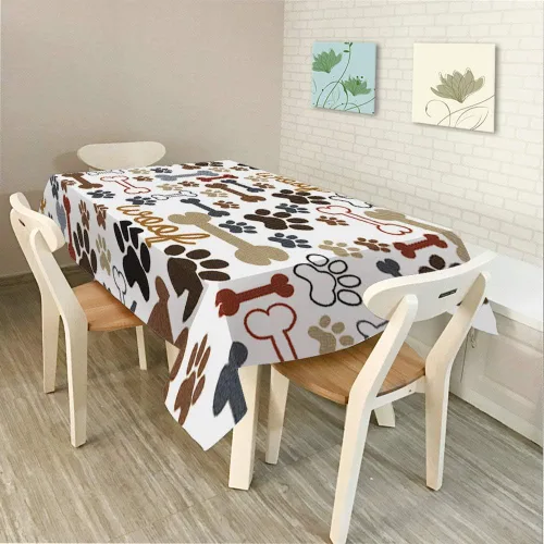 Vista 2 de Moslion Mantel rectangular decorativo con estampado de patas de perro y perro, para comedor, barbacoa, picnic, mesa auxiliar, 60 x 84 pulgadas