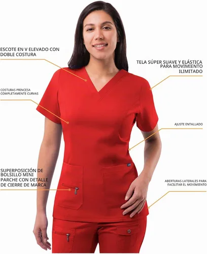 Vista 3 de Adar Pro Breakthrough Plus - Conjunto de uniforme médico para mujer, parte superior con cuello en V mejorado y pantalones con múltiples bolsillos