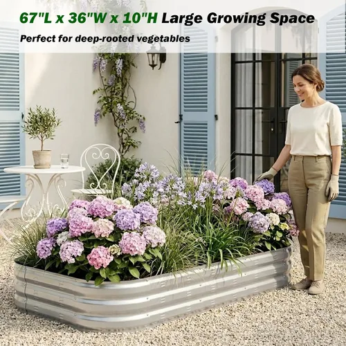 Vista 10 de Kit de cama de jardín elevada galvanizada, grandes camas de jardín elevadas de metal para verduras, maceta galvanizada elevada, cajas de jardín