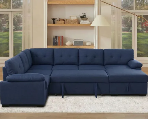 Vista 11 de asunflower Sofá cama modular con almacenamiento de 118 pulgadas, sofás seccionales en forma de U para sala de estar, sofá cama de gran tamaño de 6 a