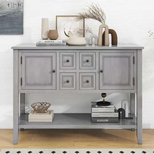 Vista 3 de Harper & Bright Designs Mesa de buffet para cocina, mesas de buffet y aparador con cuatro cajones de almacenamiento, dos armarios e inferior