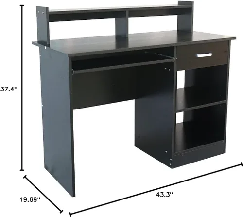 Vista 2 de Escritorio de oficina en casa - Escritorio para computadora con bandeja para teclado - Mesa de estudio y escritorio con almacenamiento - Escritorio