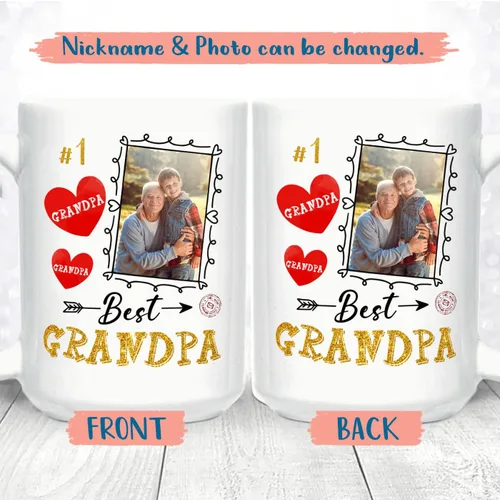 Vista 2 de Taza de café de cerámica con texto en inglés «Best Grandpa Add Photo », regalos para abuelo, abuelo, papá, amapola, Día del Padre, taza de café