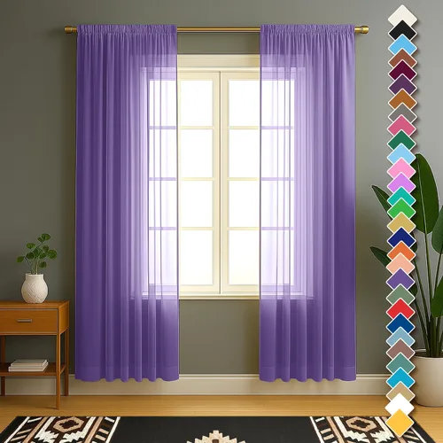 Vista 23 de YHSF Cortinas traslúcidas – Juego de 2 paneles para decoración del hogar – Elegantes cortinas de gasa sólida con bolsillo para barra