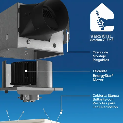 Vista 3 de Broan-NuTone® Roomside Series - Ventilador de escape de baño con altavoz Bluetooth con luz LED, 70 CFM 2 Sones, ENERGY STAR