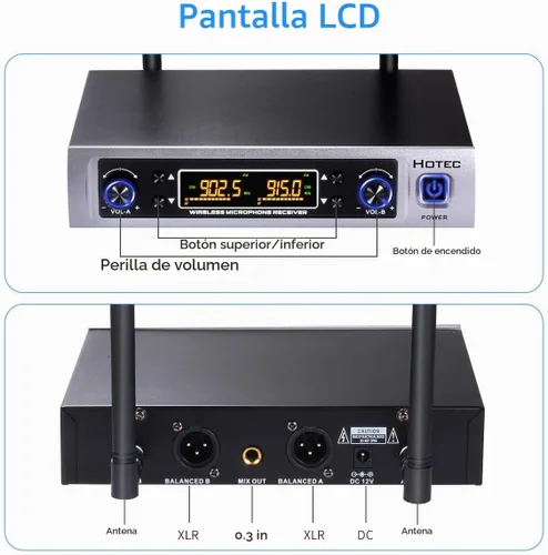 Vista 8 de HOTEC Sistema de micrófono inalámbrico UHF con doble solapa/Lavalier y micrófonos de auriculares sobre PA, mezclador, altavoz, máquina de karaoke