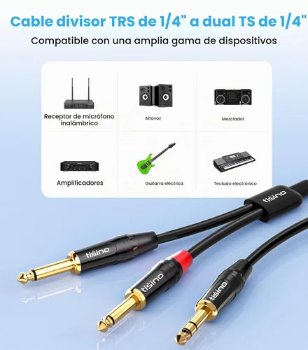Vista 5 de tisino Cable Divisor en Y de 1/4 de pulgada TRS Estéreo a Dual 1/4 de pulgada TS Mono Cable de Inserción Cable de Distribución Estéreo Cable
