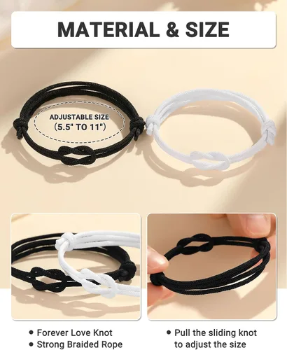 Vista 4 de UNGENT THEM Pinky Promise Forever Knot - Pulseras a juego para parejas, cumpleaños, aniversario, San Valentín, Navidad, regalos para novio y novia