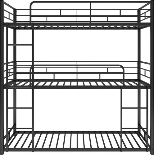 Vista 7 de Harper & Bright Designs Litera triple de metal individual sobre cama individual, litera baja resistente con barandillas de seguridad y escalera Negro
