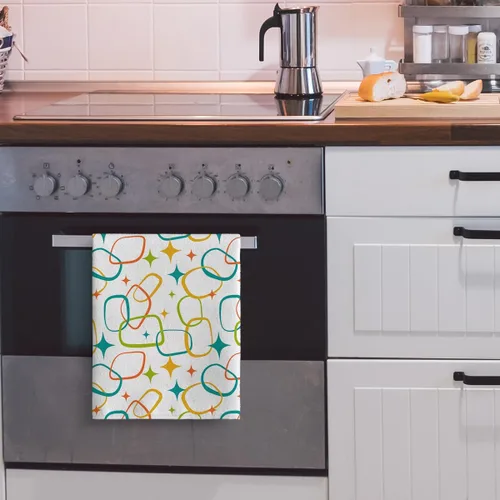 Vista 5 de Juego de 2 toallas de cocina modernas de mediados de siglo, toallas de mano absorbentes, paños de cocina retro para cocinar, hornear, baño, granja