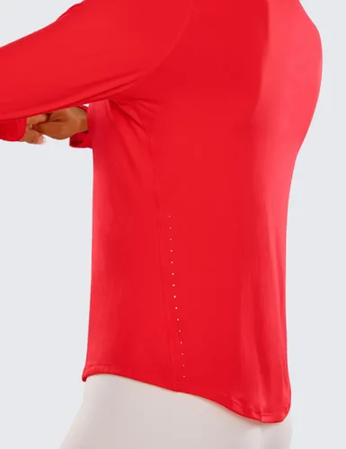 Vista 4 de CRZ YOGA Camisas de entrenamiento ligeras de manga larga para mujer, UPF 50+, para correr, otoño, cuello alto, camisetas de entrenamiento atlético