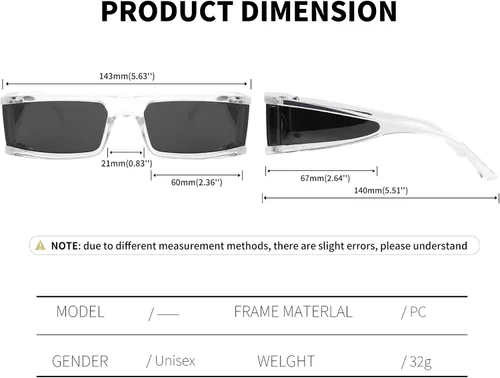 Vista 6 de FEISEDY Cool Rectangular Gafas de sol con lentes laterales hombres mujeres tendencia retro gafas de sol B2739
