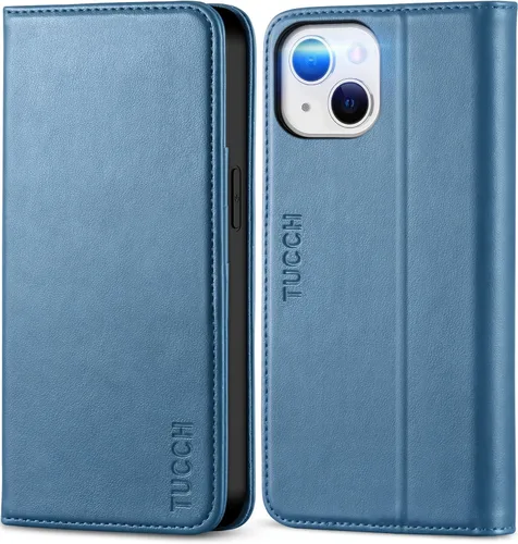Vista 10 de TUCCH - Funda tipo cartera con 3 ranuras para tarjetas para iPhone 13 (6.1") 2021, color negro Soporte de visión, carcasa de TPU a prueba